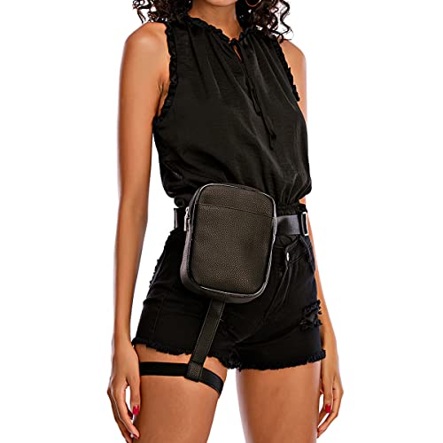 Thigh Harness Leg Bag Fanny Pack for Women Leather Waist Bag Drop Leg Pouch for Outdoor Hiking Cycling Riding (Black) - Image 3