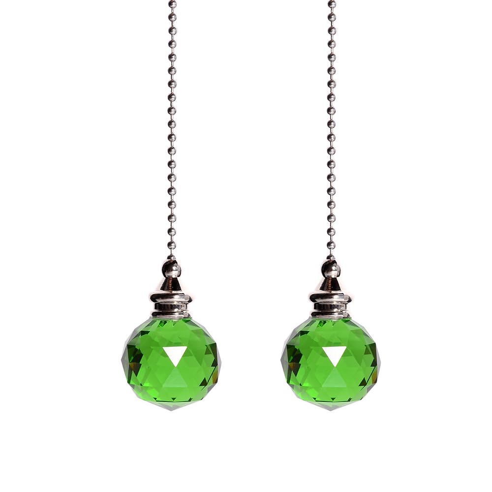 2PCS Ceiling Fan Pull Chain, Light Pull Chain Extension with Crystal Prism Ball, Bedroom Lamp Crystal Pull Cord, Decorative Fan Pull Chain, Fan Light Pull Chain/Blind Cord Pull (Green)