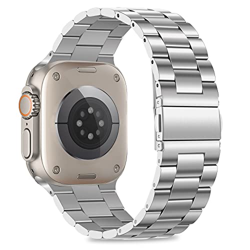 Image of HITZEE Compatible with Apple Watch Ultra Band 49mm Business Stainless Steel Metal Strap Men Women Link Bands Compatible for Apple Watch Ultra 3 /2 /1, 49mm Silver