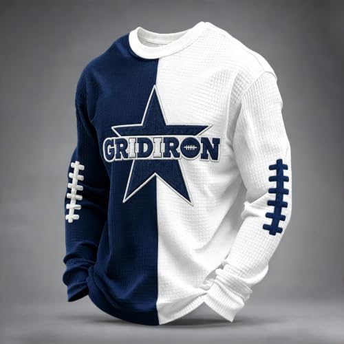 Rugby Shirts Men Long Sleeve Waffle Knit Game Day Casual Sweat Shirt - image 2