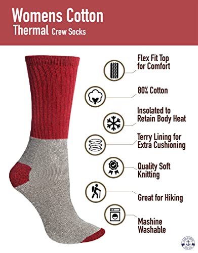 Image of 24 Yacht & Smith Mens & Womens Cotton Thermal Crew Socks, Cold Weather Boot Sock Shoe Size 8-12, Assorted Womans 9-11, Large