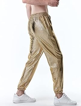 LucMatton Heren Metallic Glanzende Jogger Joggingbroek Disco