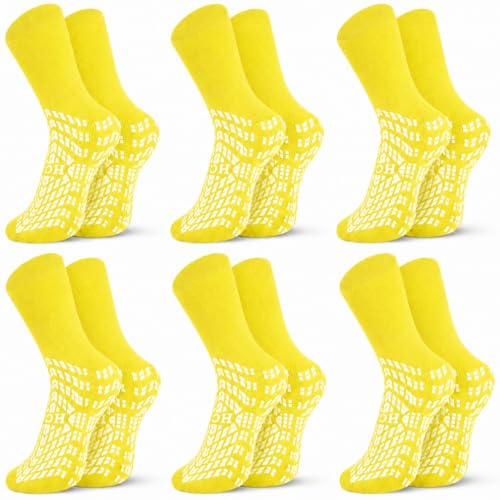 Finding the Best Gripper Socks for Elderly: Safety & Comfort 15 HCS Hospital Socks with Grips for Women & Men (6 Pairs) - 360 All-Around Tread Non-Slip Sock, Elderly/Seniors - Hospital Grip Socks, Grippy Fall Risk Patient Slippers (Yellow, Regular)