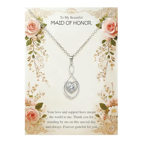 Maid of Honor Gifts, Silver Infinity Heart Necklace for Women, N18B