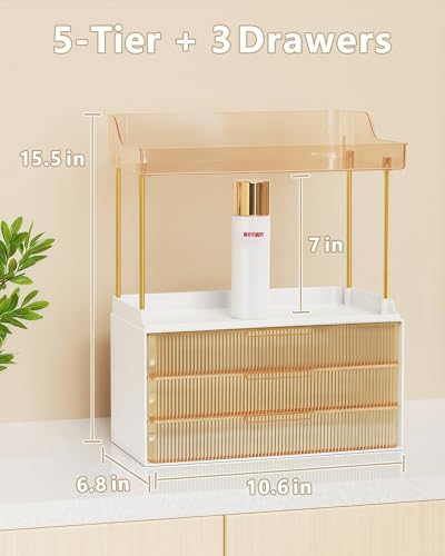 Image of Anylady Bathroom Organizers and Storage, Makeup Organizer (Sturdy Durable Attractive), Ideal for Vanity, Countertop, Counter, Perfume, Skincare, Cabinet, Cosmetic, Dresser Organizer (Gold)