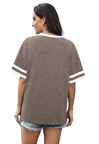 Image of WIHOLL Womens T Shirts Loose Fit Short Sleeve Tees V Neck Color Block Summer Tops 2026 Fashion S-4XL