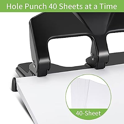 AFMAT 3 Hole Punch Heavy Duty, 40-Sheet Three Hole Punch, 50% Reduced Effort, 3 Hole Puncher for Binder w/Large Chip Tray, 9/32 Holes Diameter, Metal Paper Puncher for Home/Office/School, HP14