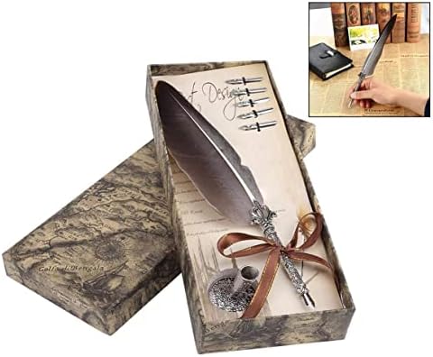 Xrten 1 Penna Piuma,Penna Calligrafica Piuma con 5 Pezzi Pennini Penna Stilografica