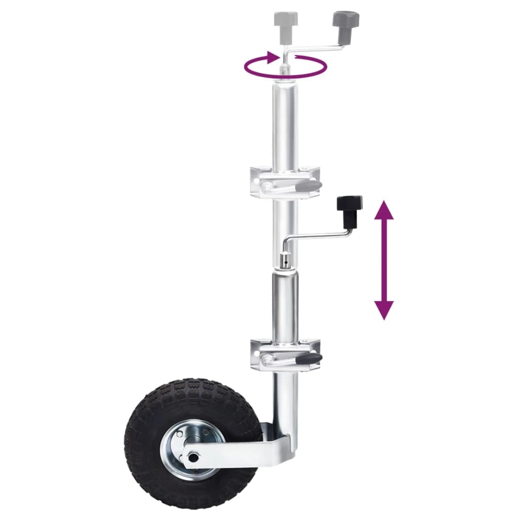 Stützrad mit Klemme 48 mm für Anhänger, verzinkter Stahl, höhenverstellbar von 59 bis 82 cm, aufblasbares Gummirad, inklusive Montageanleitung