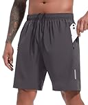 SIHOHAN Men's Gym Running Shorts with Zip Pockets Quick Dry Sport Workout Shorts for Fitness,Jogger,Training (Grey, L)