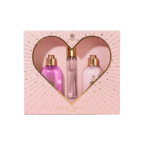 Image of Carlton London Blush Affair Gift Box - Pack of 3 | Shower Gel 180ml, Body Lotion 180ml and 15ml EDP Perfume | Gifting for Girlfriend, Wife | Heart Love Box | Birthday Anniversary Gifting for Her