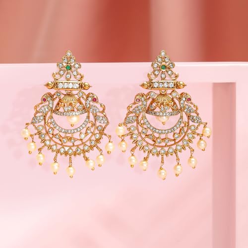 Image of Rubans Chandbali Earrings Gold Plated Traditional Pearl Detailed Jewellery Gift for Women & Girls