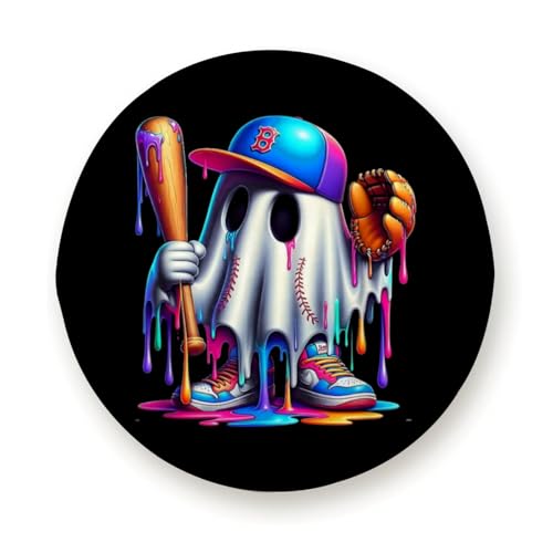 Cool Funny Ice Cream Drip Ghost Baseball Spots Halloween Cute Camper Spare Tire Cover Waterproof Wheel Cover Universal Fit 15 inch