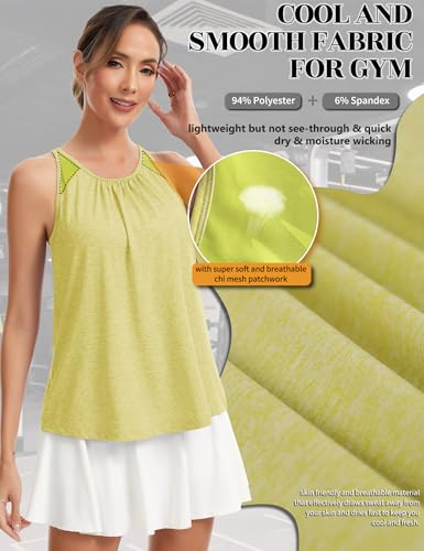 SLIMBELLE Yoga Tank Tops for Women Built in Bra Racerback High Neck Sleeveless Shirt Gym Workout Running Loose Fit Cami Yellow Green S - image 3