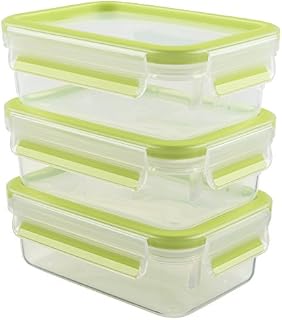 Emsa 515583 Clip & Close Colour 3-piece set of food storage containers 0.55 litres, transparent/green