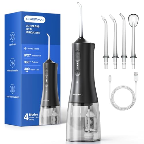 Operan Water Flosser for Teeth, 300ML Portable Dental Flosser with 4 Modes & 4 Nozzles, IPX7...