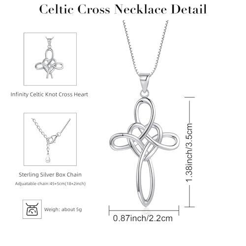 Celtic Cross Necklace Women 925 Sterling Silver Celtic Knot Infinity Love Heart Pendant Necklace for Women Irish Celtic Jewelry Gift for Birthday Christmas2