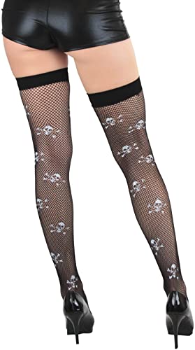 Image of ToBeInStyle Women's Skull Crossbones Skeleton Pirate Symbol Hosiery Tights & Thigh High Stockings