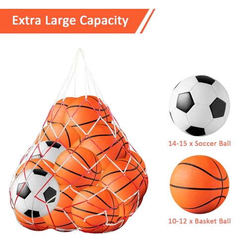JJUNW Ballnetz für 10 Bälle, Ballsack Balltaschen Balltragenetz Ball Carry Net für 10–15 Bälle, Mehrzweck Sport Netztasche für Fußball Basketball Volleyball Rugbyball Handball