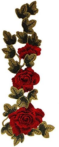 Resources House 3D Red Rose Flower Applique Embroidery Sew on Patches Lace Fabric Motif Clothes Decorated Sewing Supplies