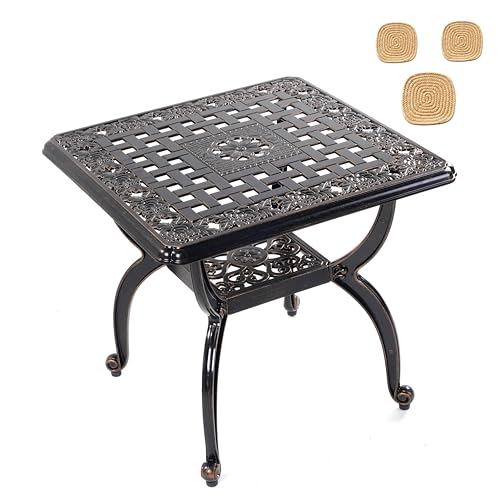 Muebles, Home Mesa auxiliar de aluminio fundido resistente al óxido, mesa auxiliar resistente a la intemperie, mesa de centro, perfecta para patio, patio trasero o jardín....