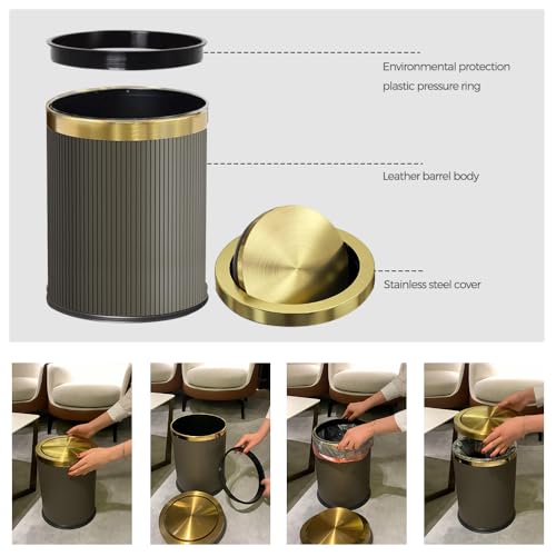 Image of 15L /4GAL Gold BedroomTrash can,Gold Bathroom Garbage can with lid，Small Trash Can with Flipping Lid, 4gallon,Garbage cans for Bedroom,Kitchen，Office,Hotel(15L-Gary)