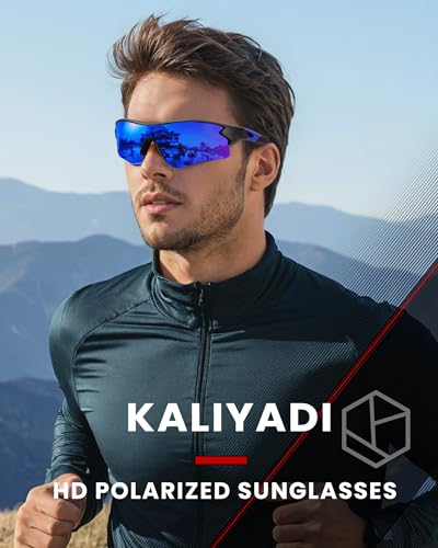 Image of KALIYADI Sports Sunglasses Polarized Sunglasses-Men: Mens Sunglasses with UV400 for Golf Running Fishing