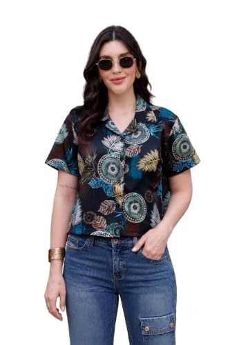 Image of Zilcon Women's Cotton Printedshort Tops for Woman Half Sleeve Hawaiian Top Club Party Disco T-Shirt for Women Stylish, Festival wear, Tops