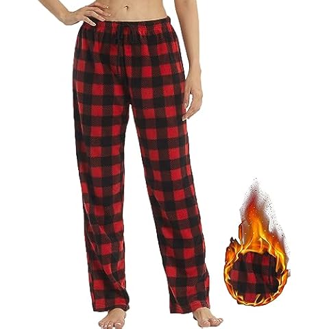 LANBAOSI Pajama Pants for Women Fuzzy Long Fleece Buffalo Plaid Soft Pj Bottoms Soft Drawstring Lounge Sleepwear Trousers Red Cover