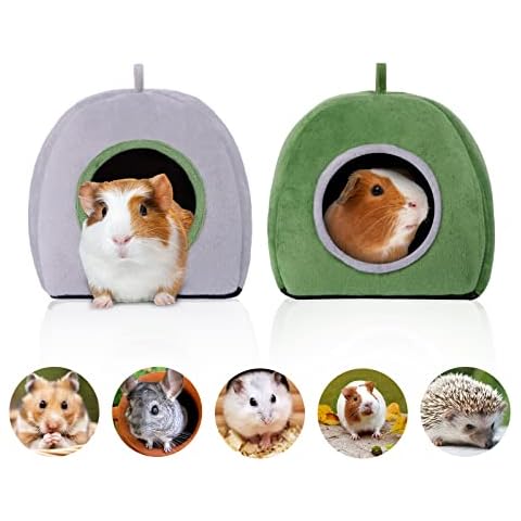 Lyneun Guinea Pig Bed, Washable 1 Pack Guinea Pig House Hamster Hide, Small Animal Pet Winter House Cave Bed For Guinea Pigs, Hedgehog, Chinchillas, Ferrets, Rabbits ( 20cmx21cm) (Green) Cover