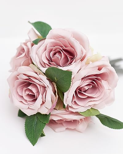 The Baked Studio, Large Hand Tied Silk Tea Rose 6-Piece Bouquet for Cake Decorating Home Décor, Weddings - Image 3
