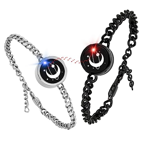 Image of Long Distance Touch Bracelets, Couples Bracelets, Remote Smart Matching Couples Bracelet for Couples Suitable for Long Distance Relationship Girlfriend Boyfriend Passing on Love and Miss Gifts
