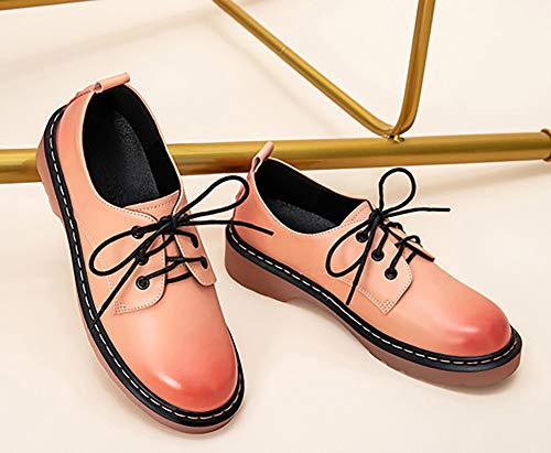 Odema sapato feminino retrô com cadarço Oxford bico redondo plataforma, rosa, 4.5