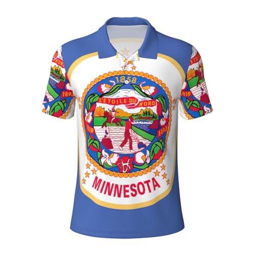 Minnesota State Flag Print Men's Polo Shirts Short Sleeve Moisture Wicking Fashion Mens Golf Shirt Novelty