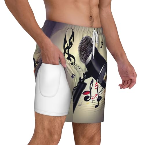 Short de bain homme avec doublure de compression motif micro et notes de musique
