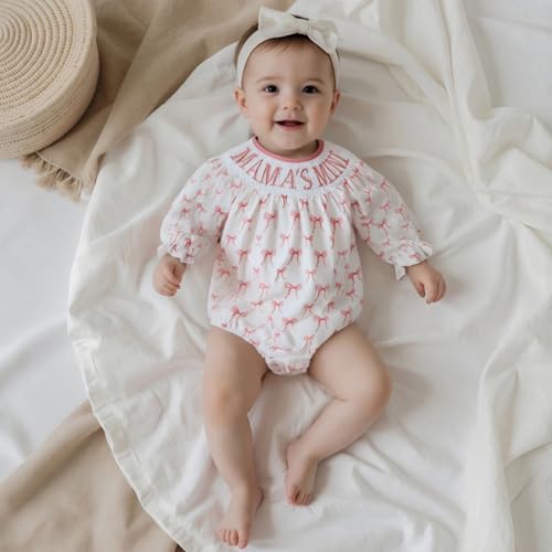 Newborn Baby Girl Romper Clothes Embroidery Long Sleeve Pleated Smock Bubble Jumpsuit Bodysuit Fall Winter Outfits3