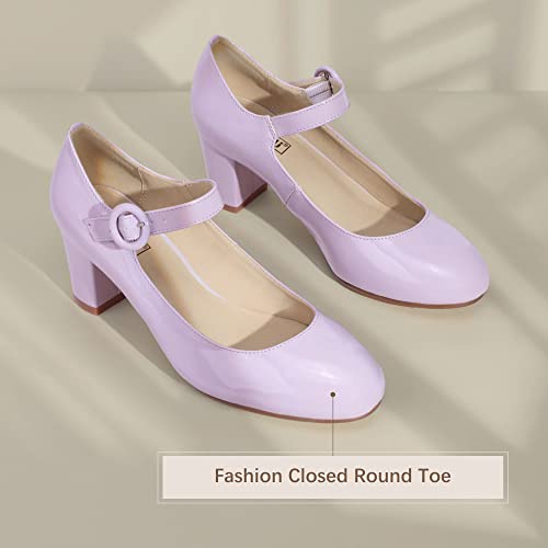 Idifu Women's Candy Dress Mary Jane Shoes Low Block Heels Closed Round Toe Office Work Church Wedding Pumps(Lilac Patent, 5.5) #TOP6