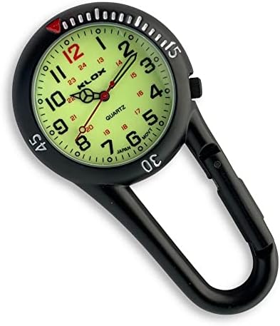 JAS Tamarisk Glow-in-The-Dark Belt Fob Watch, Multifunctional Nurse Watch with Pocket Clip, 24 Hour Military Time Watches for Nurses, Chefs, Hikers and More, Stainless Steel with Crystal Cover, Black