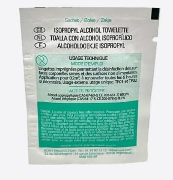 RONT Lot de 20 Lingettes Alcool Isopropylique 70%