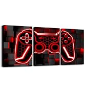 Feelyou Gamer Canvas Wall Art for Living Room 12"x16" 3 Piece Red and Black Picture Wall Decor Ga...