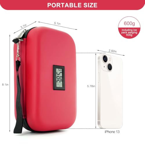 Image of Gosemai TSA Approved Insulin Cooler Case Medication Cooler for with Temperature Display Diabetic Medication Organizer Medical Travel Cooler Bag with 2 Ice Pack (Red.)