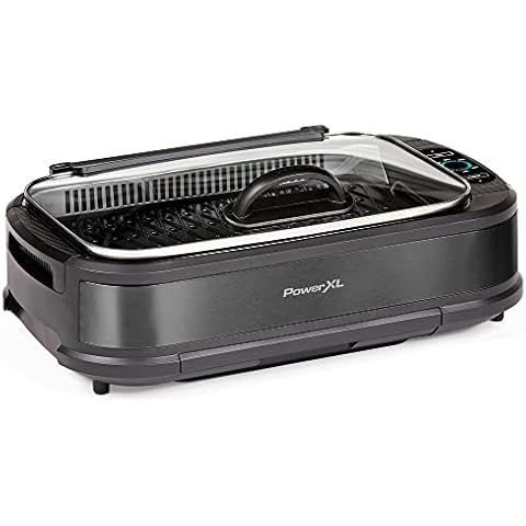 Power XL Smokeless Electric Indoor Removable Grill and Griddle Plates, Nonstick Cooking Surfaces, Glass Lid, 1500 Watt, 21X 15.4X 8.1, black Cover