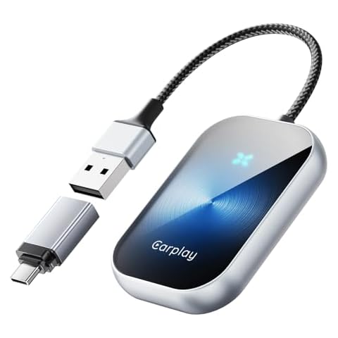 LINKEET 2-in-1 Wireless CarPlay & Android Auto Adapter 2024 Upgraded, Aluminum Mini Bluetooth Dongle Box Converts Factory Wired CarPlay/Android Auto to Wireless, Compatible with iOS & Android, Blue Cover