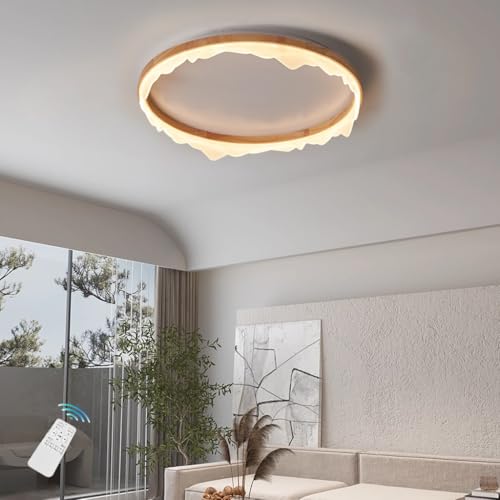 Éclairage de plafond LED YUPIN en bois pour une ambiance de salon chaleureuse et nordique