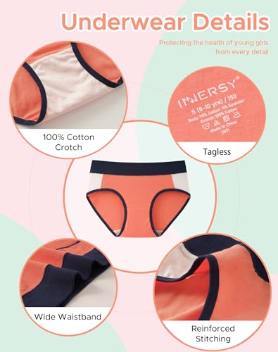INNERSY Teen Girls Underwear Cotton Stretch Briefs Comfy Mid Rise Panties 6 Pack3