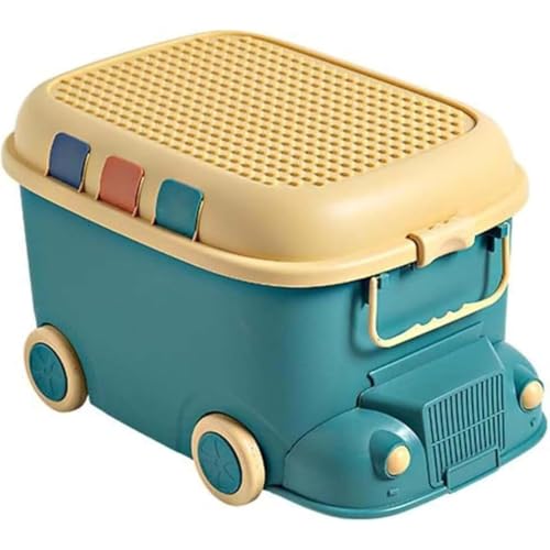 Dearollingおもちゃ箱 子供用 収納ボックス かわいい ハンドル付き 大容量 多機能 防塵 防カビ ファッション 自動車型 幼児用おもちゃ 衣類収納 (L,ライトグリーン)