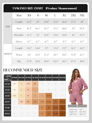 Image of Tankaneo Womens Sweater Set 2 Piece Outfits Oversized 3 /4 Sleeve V Neck Knit Tops High Waisted Shorts Lounge Sets