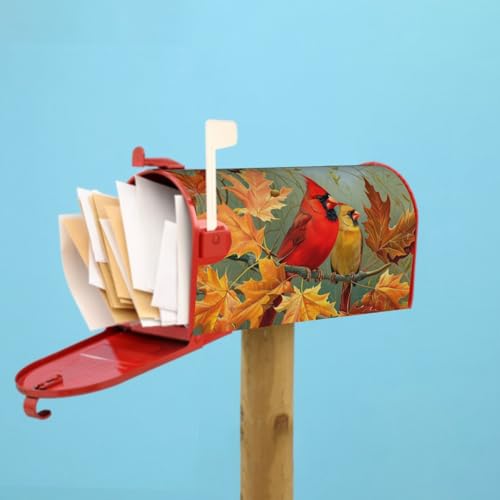 Image of Fall Birds Mailbox Cover Magnetic, Autumn Maple Leaves Chestnut Tree Mailbox Wrap, Standard Size 21x18 Inch Waterproof Letter Post Cover for Garden Yard Outdoor Seasonal Decor