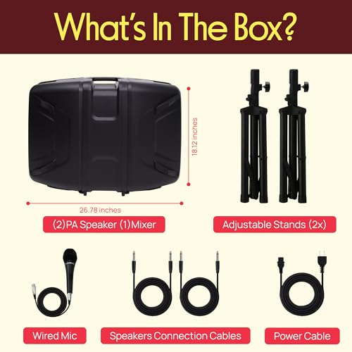 Image of Pyle PA Speaker DJ Mixer Bundle - 300 W Portable Wireless Bluetooth Sound System with USB SD XLR 1 /4 inch RCA Inputs - Dual Speaker, Mixer, Microphone, Stand, Cable - for Home /Outdoor Party