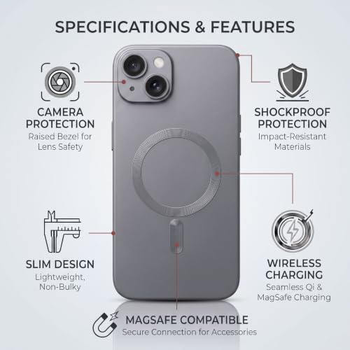 Image of amazon basics Premium Mag-Safe Case for iPhone 15 Plus | Shockproof & Anti-Scratch Cover | Soft Silicone with Wireless Charging | Camera Lens Guard - Gray